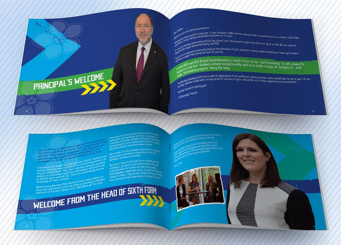 Belvedere Academy Sixth Form prospectus inside pages information design